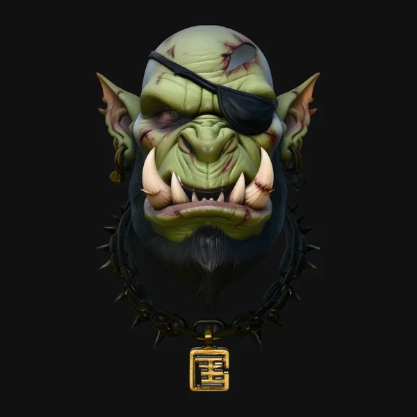 Eyepatch Orc Warlord Bust Statue Design 4