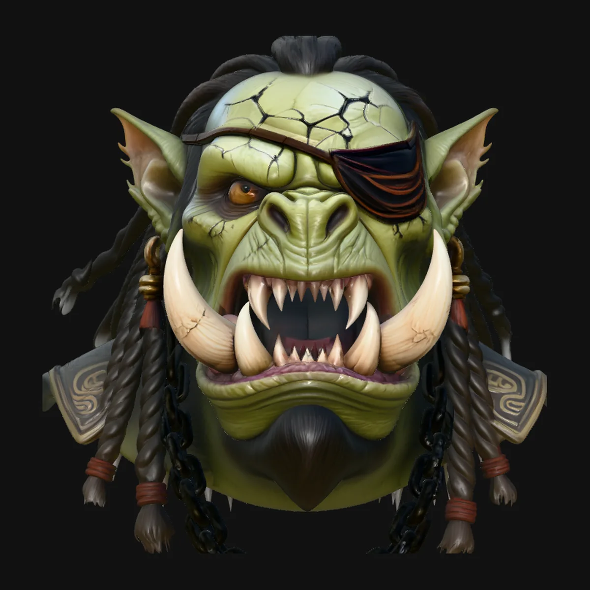 Eyepatch Orc Warlord Bust Statue Design 5