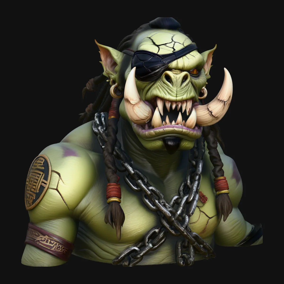 Eyepatch Orc Warlord Bust Statue Design 6