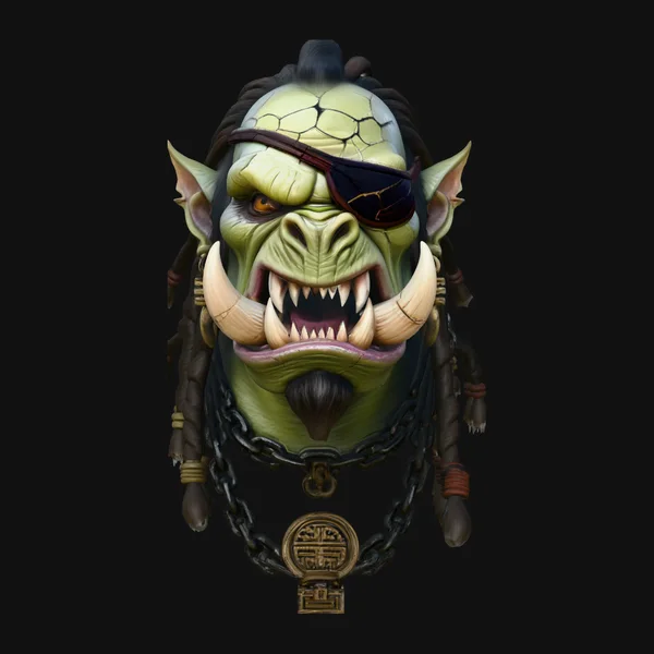 Eyepatch Orc Warlord Bust Statue Design 7