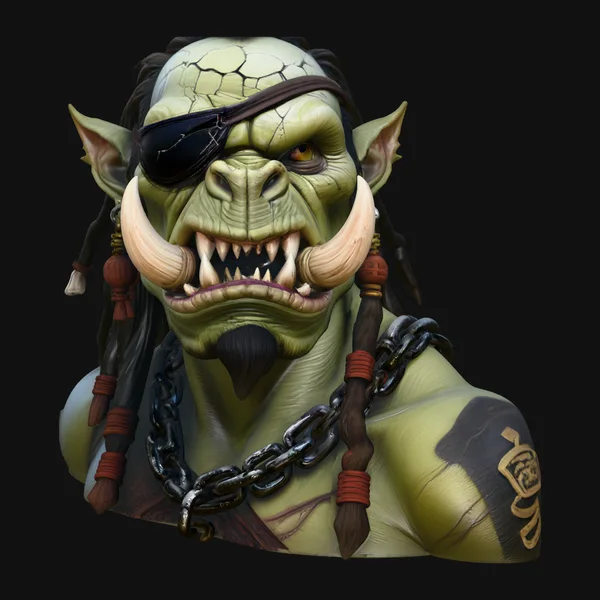 Eyepatch Orc Warlord Bust Statue Design 8