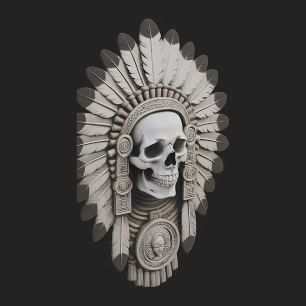 Feathered Headdress Skull Bust Statue Design 2