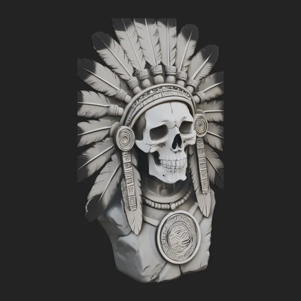 Feathered Headdress Skull Bust Statue Design 3