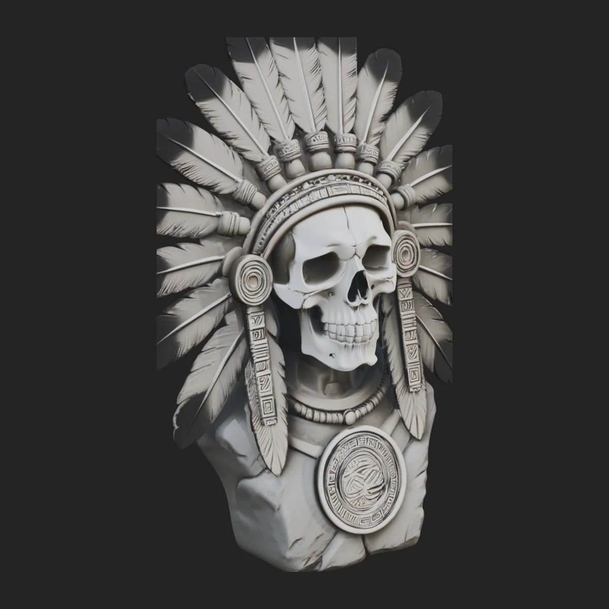 Feathered Headdress Skull Bust Statue Design 3