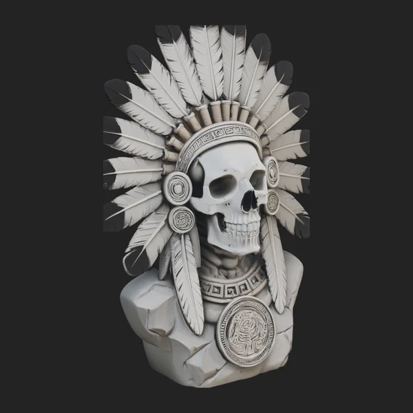 Feathered Headdress Skull Bust Statue Design 4