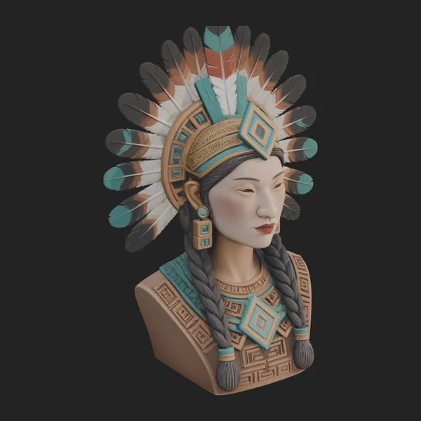 Feathered Headdress Woman Bust Statue Design 1