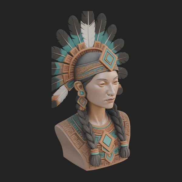 Feathered Headdress Woman Bust Statue Design 3