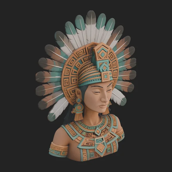 Feathered Headdress Woman Bust Statue Design 5