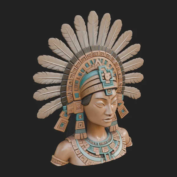 Feathered Headdress Woman Bust Statue Design 6