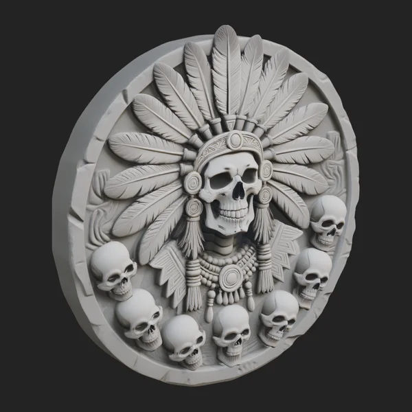 Feathered Skull Relief Medallion Design 1