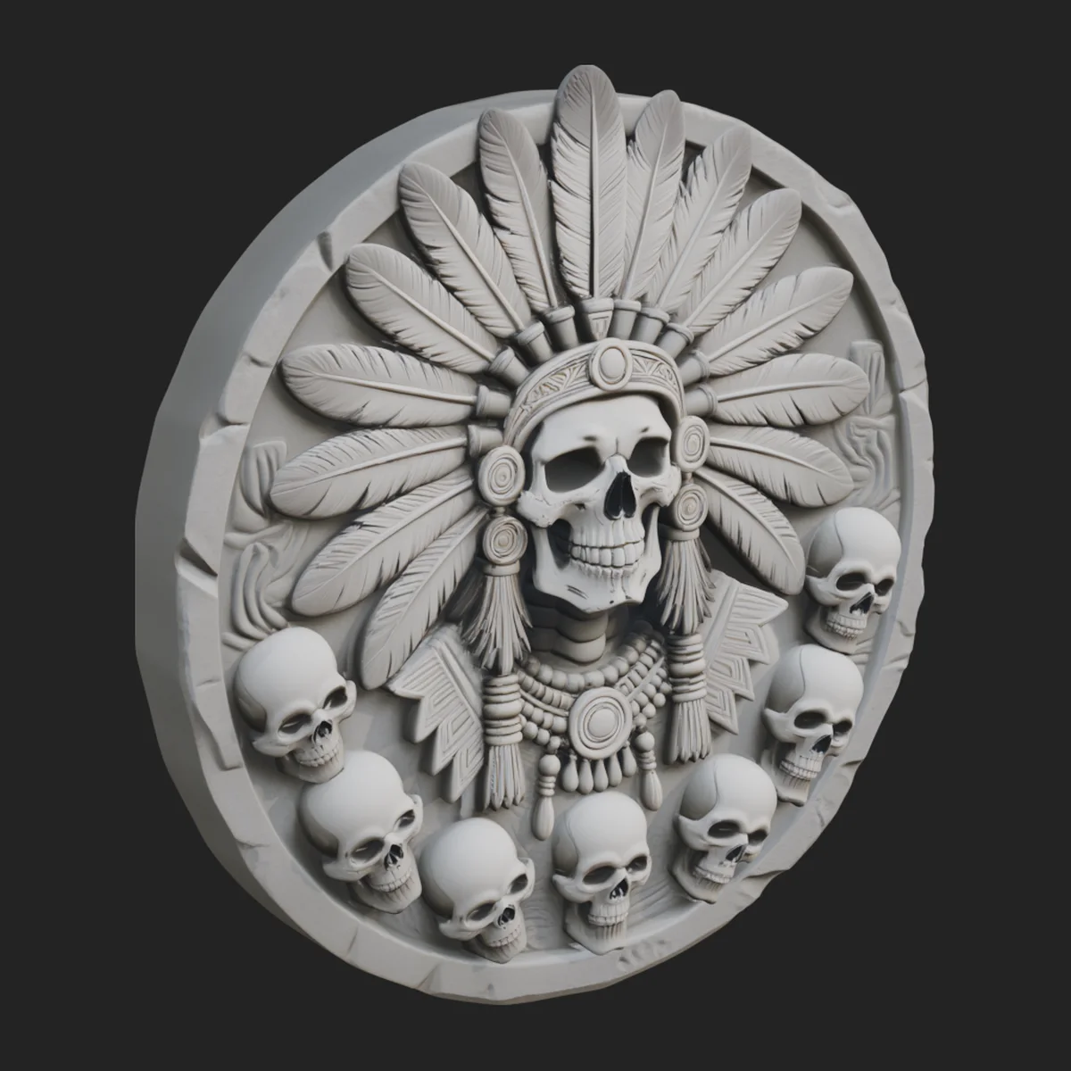 Feathered Skull Relief Medallion Design 1