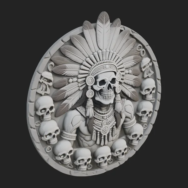 Feathered Skull Relief Medallion Design 2