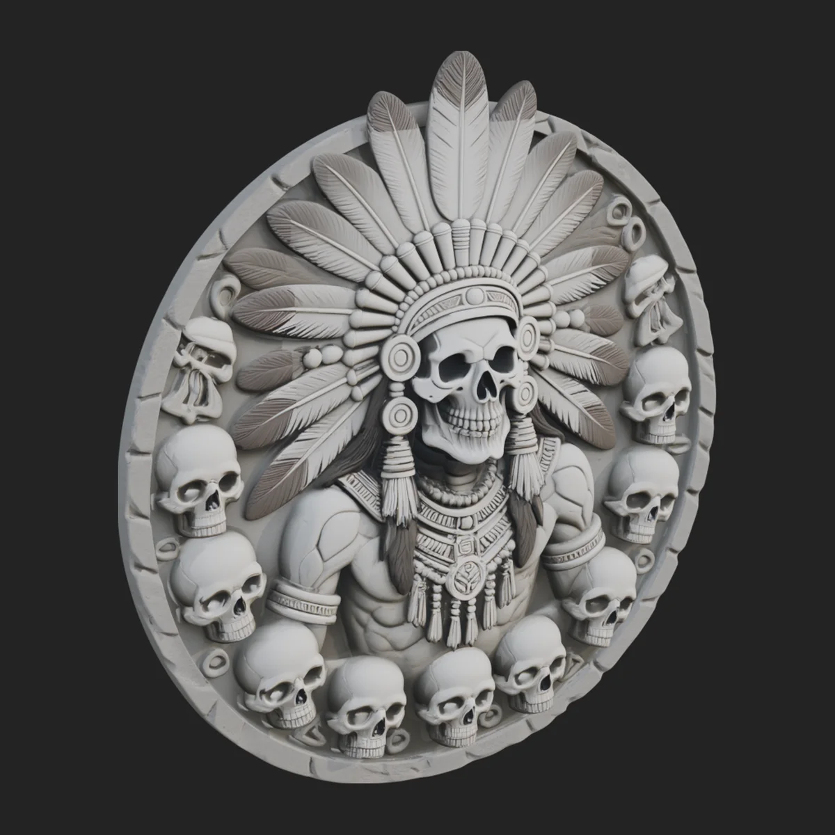Feathered Skull Relief Medallion Design 2