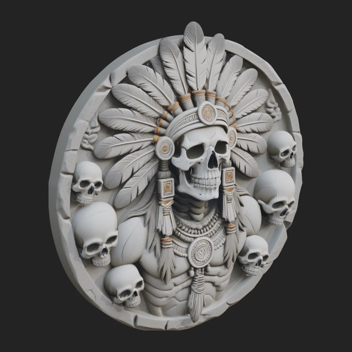 Feathered Skull Relief Medallion Design 3