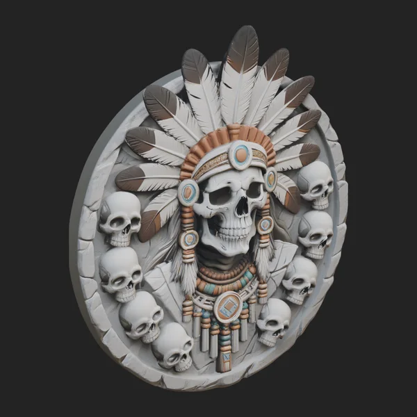 Feathered Skull Relief Medallion Design 4