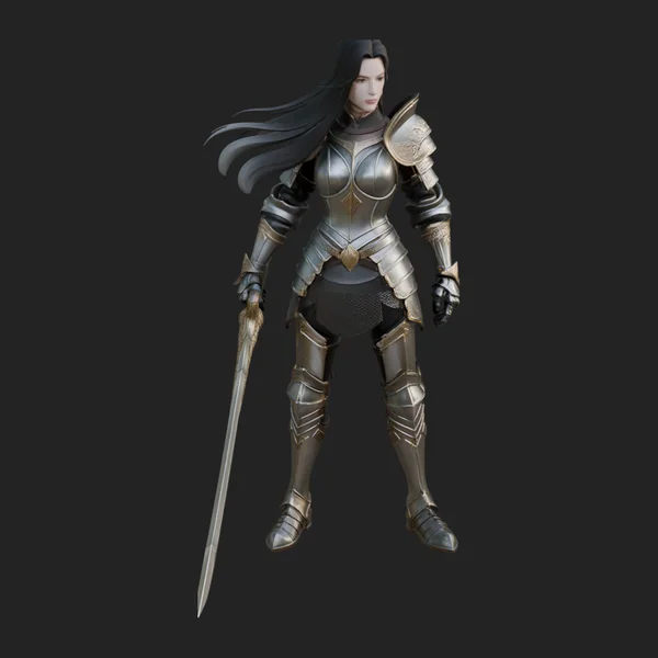Female Knight with Sword Statue Design 3