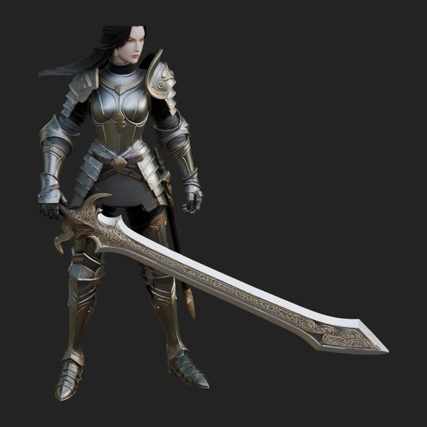 Female Knight with Sword Statue Design 4