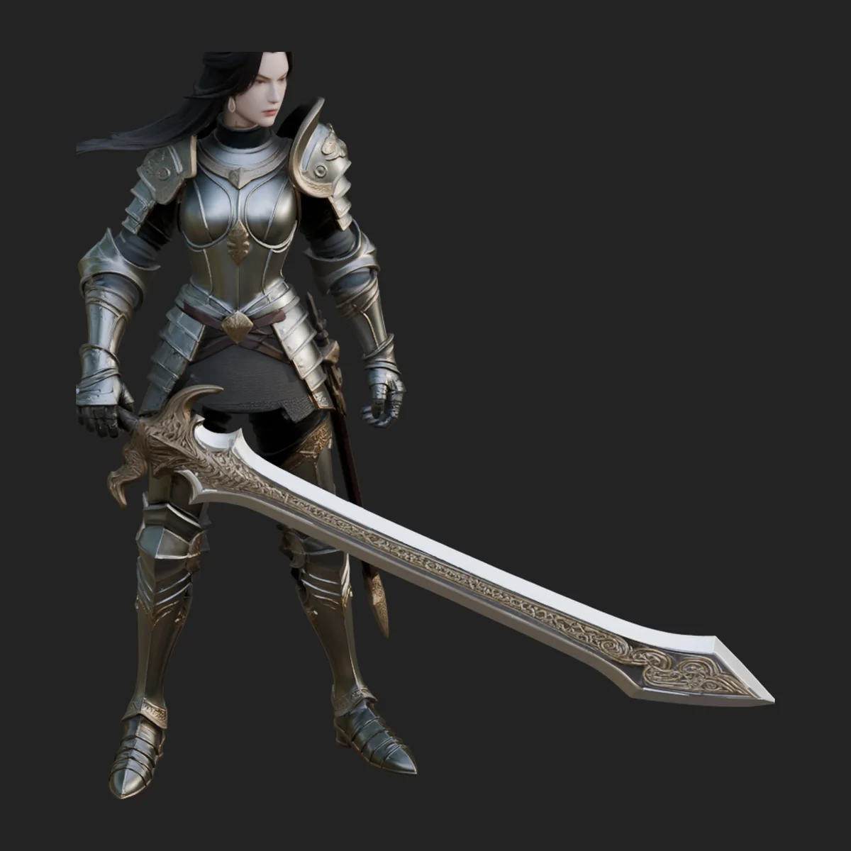 Female Knight with Sword Statue Design 4