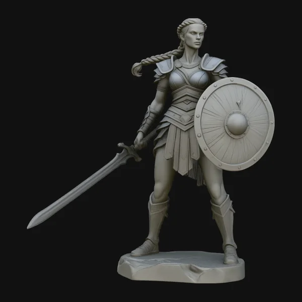 Female Warrior with Shield Statue Design 1