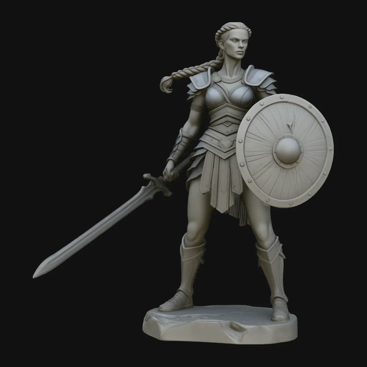 Female Warrior with Shield Statue Design 1