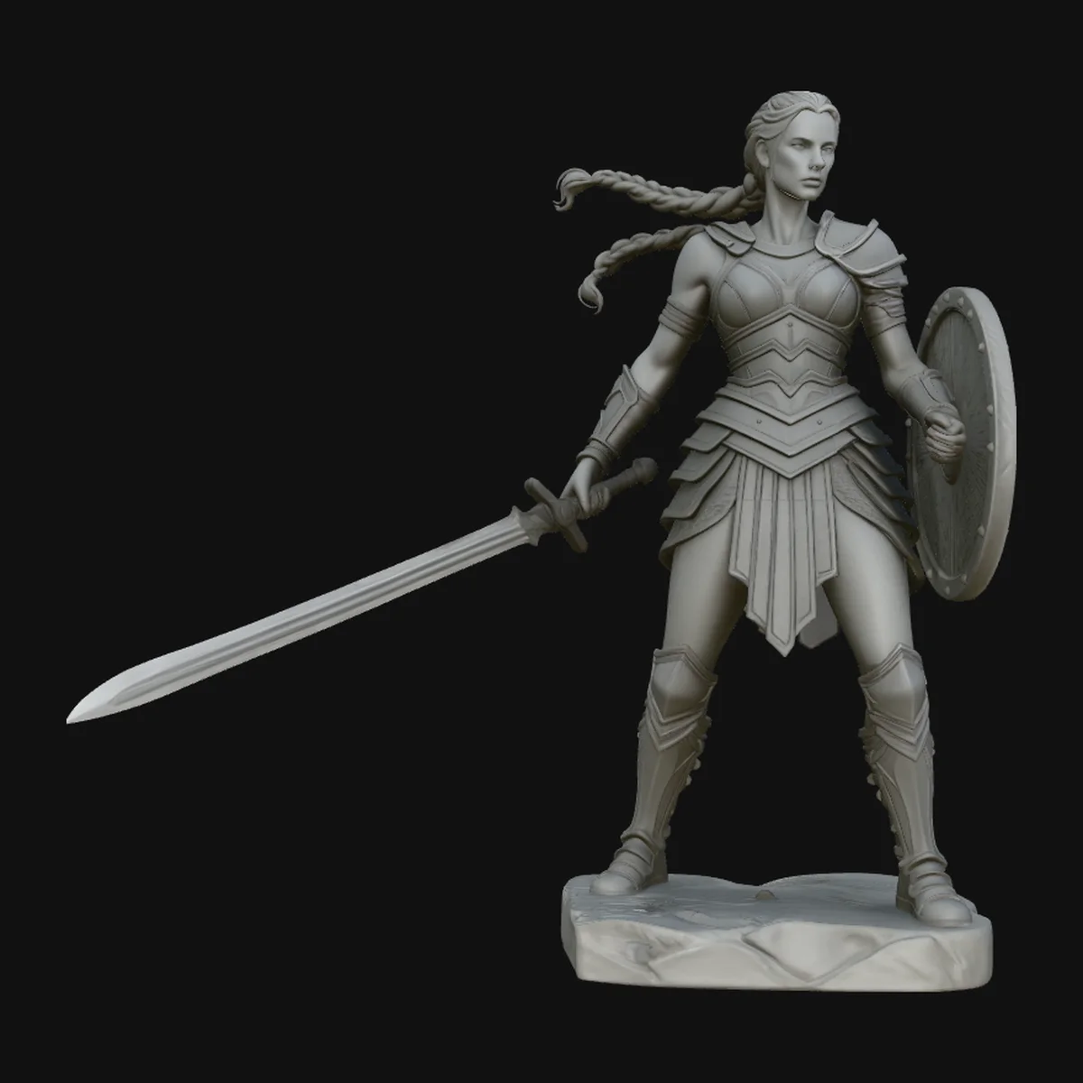 Female Warrior with Shield Statue Design 3