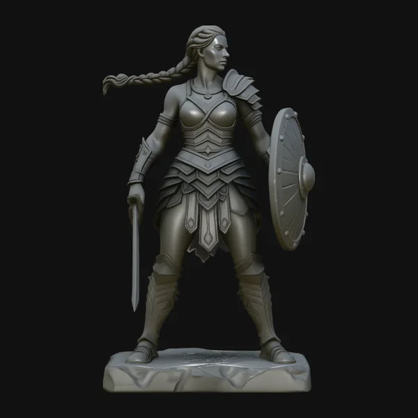 Female Warrior with Shield Statue Design 4