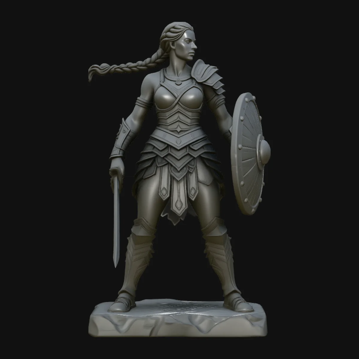 Female Warrior with Shield Statue Design 4