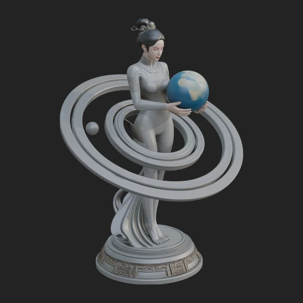 Figure Holding Globe Statue Design 3