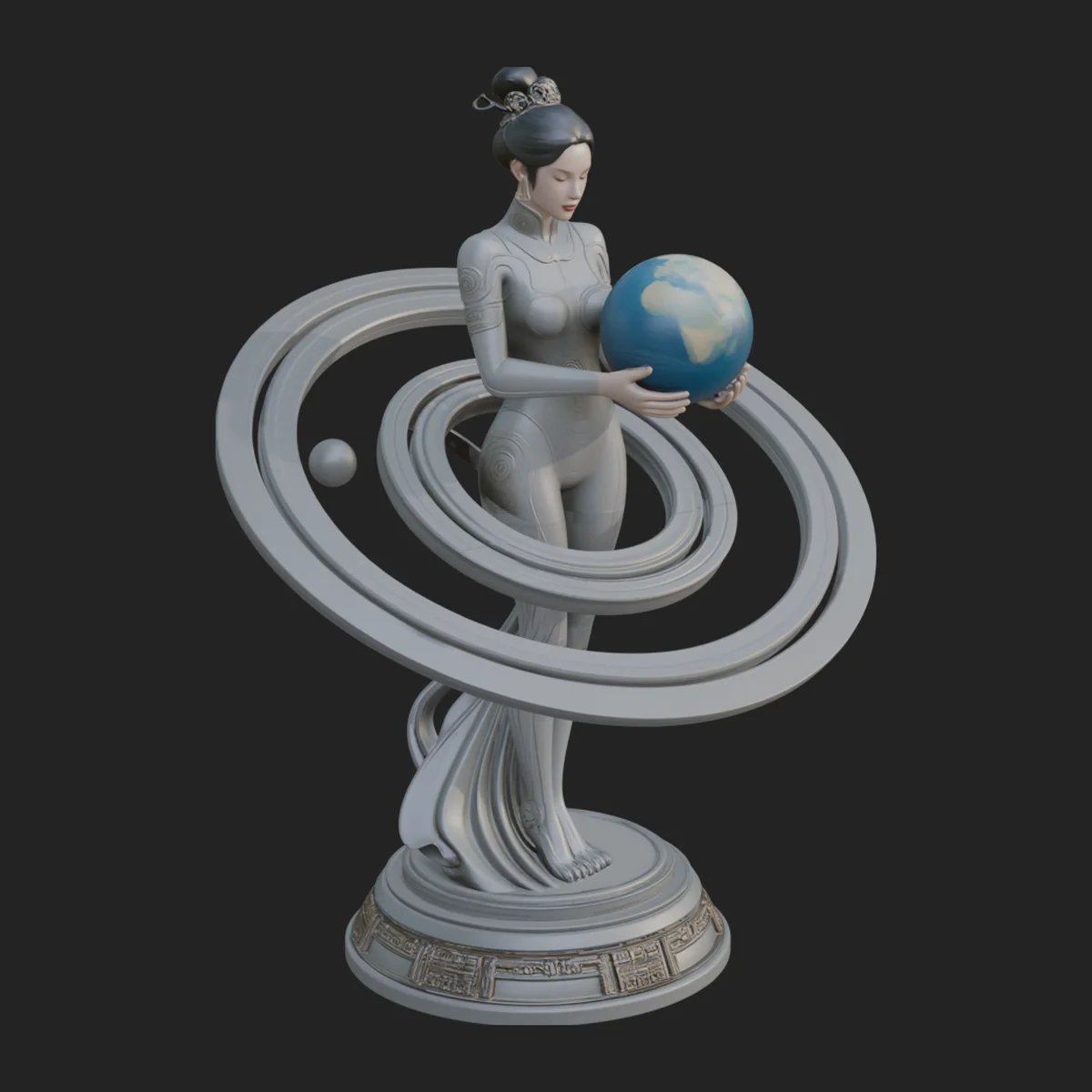 Figure Holding Globe Statue Design 3