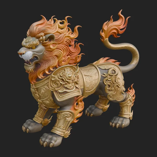 Flame Maned Guardian Lion Statue Design 1