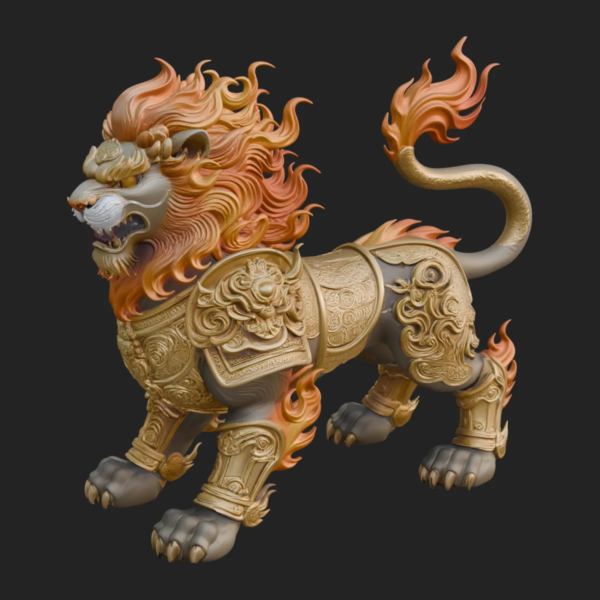 Flame Maned Guardian Lion Statue Design 1