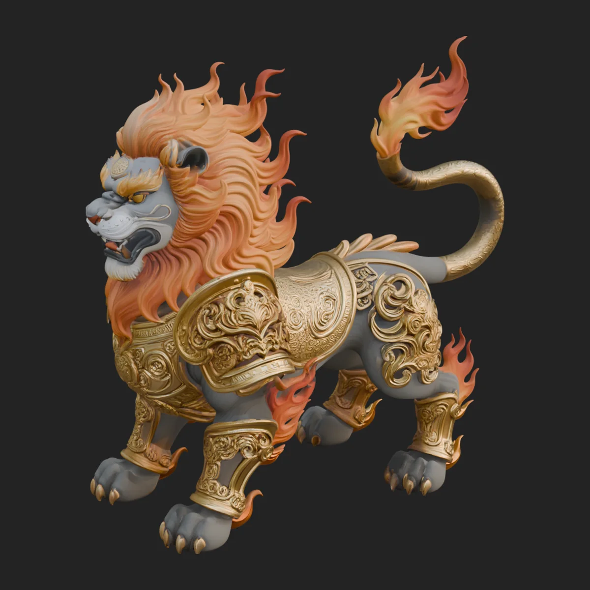 Flame Maned Guardian Lion Statue Design 11