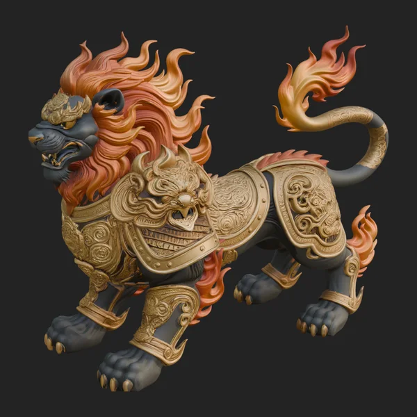 Flame Maned Guardian Lion Statue Design 12