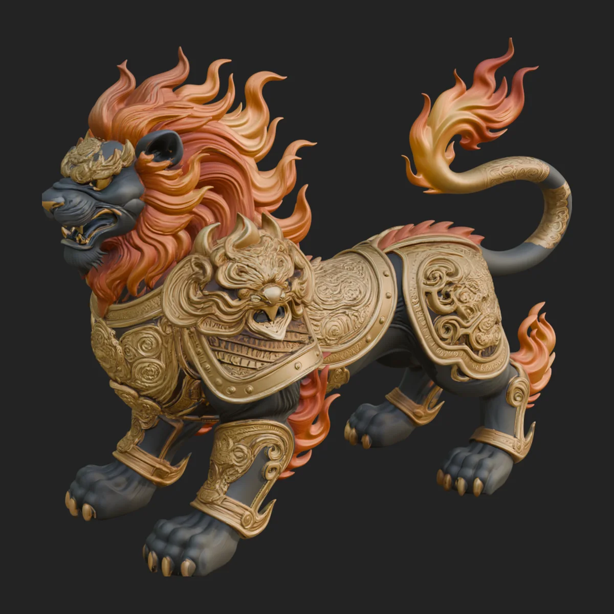 Flame Maned Guardian Lion Statue Design 12