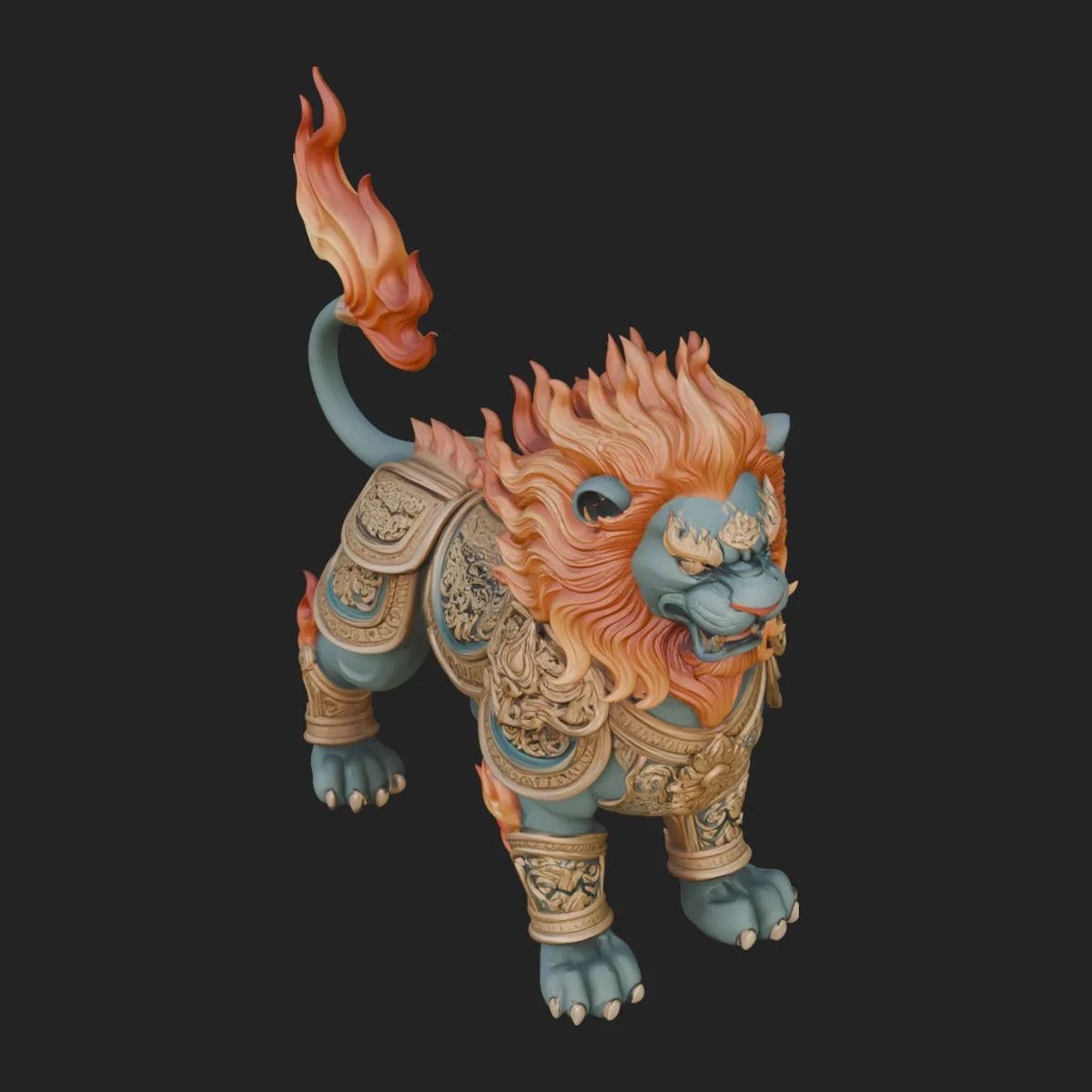 Flame Maned Guardian Lion Statue Design 13