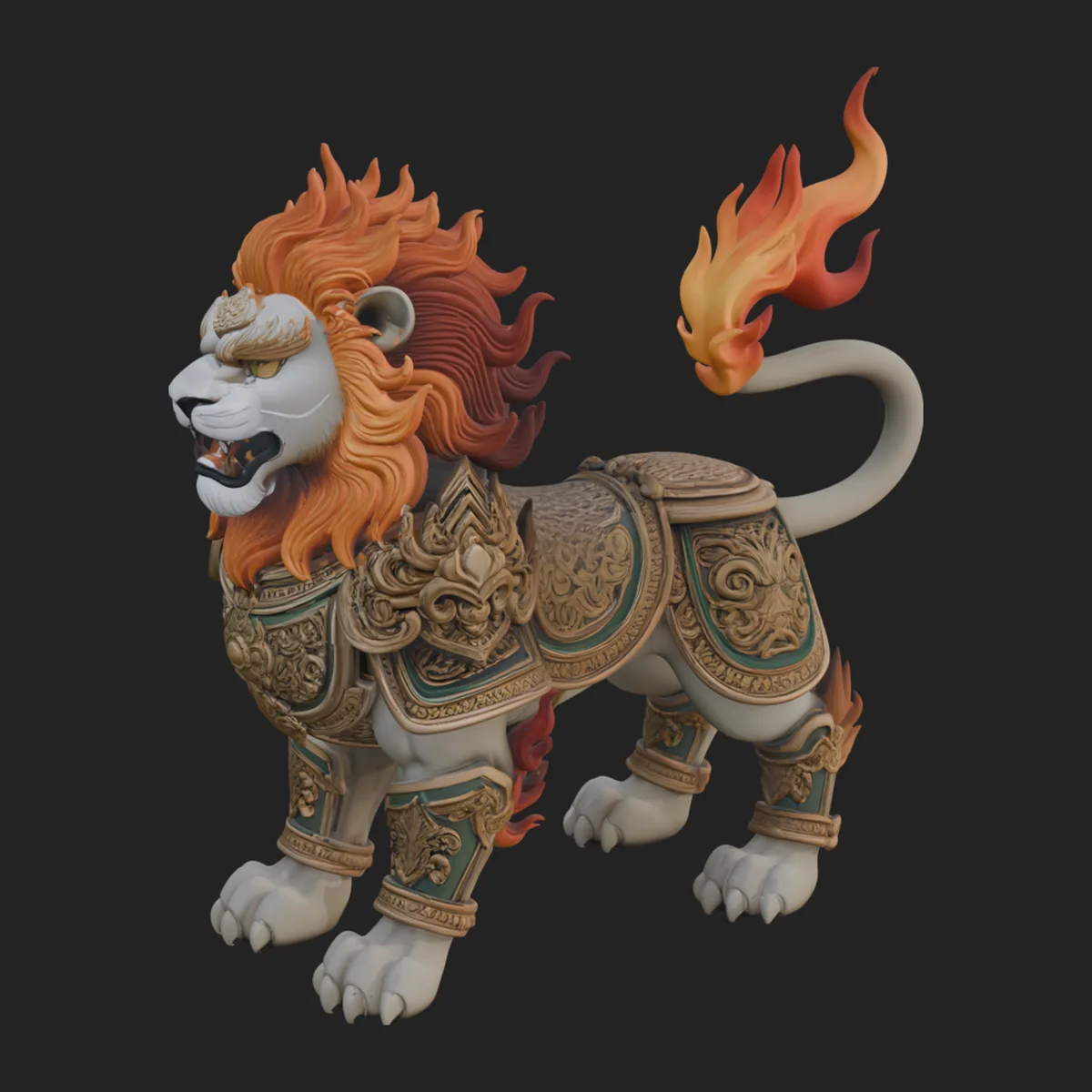 Flame Maned Guardian Lion Statue Design 14