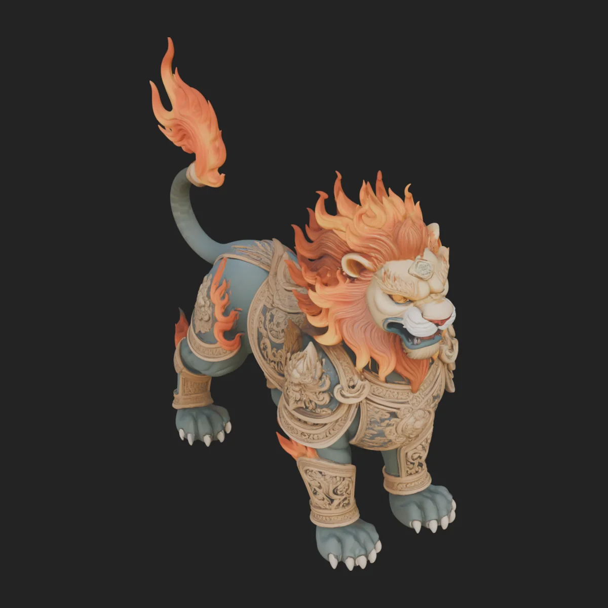 Flame Maned Guardian Lion Statue Design 15