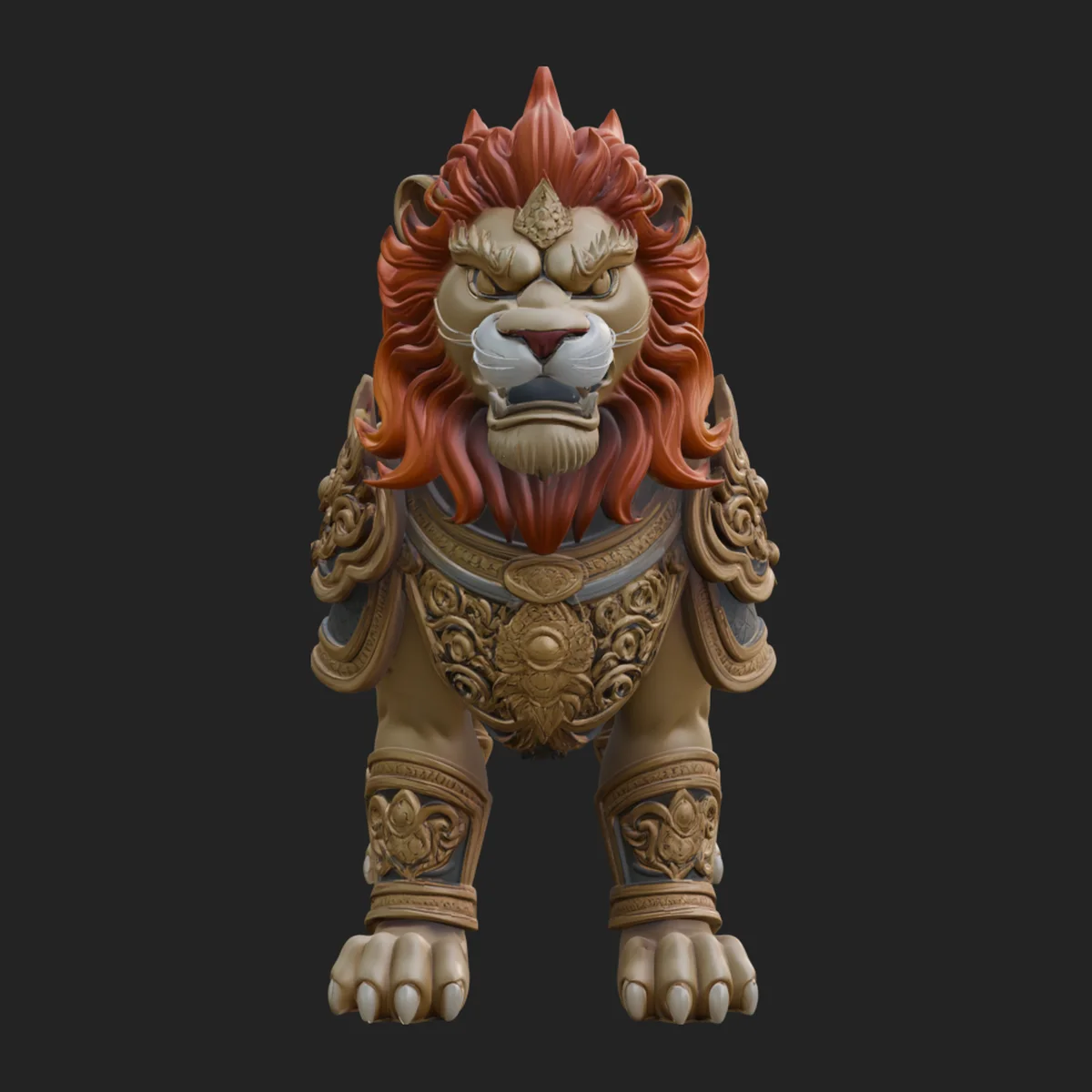 Flame Maned Guardian Lion Statue Design 16