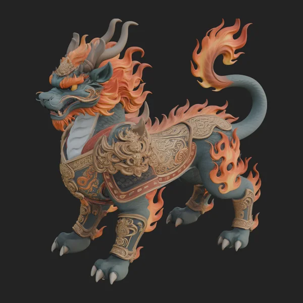 Flame Maned Guardian Lion Statue Design 3