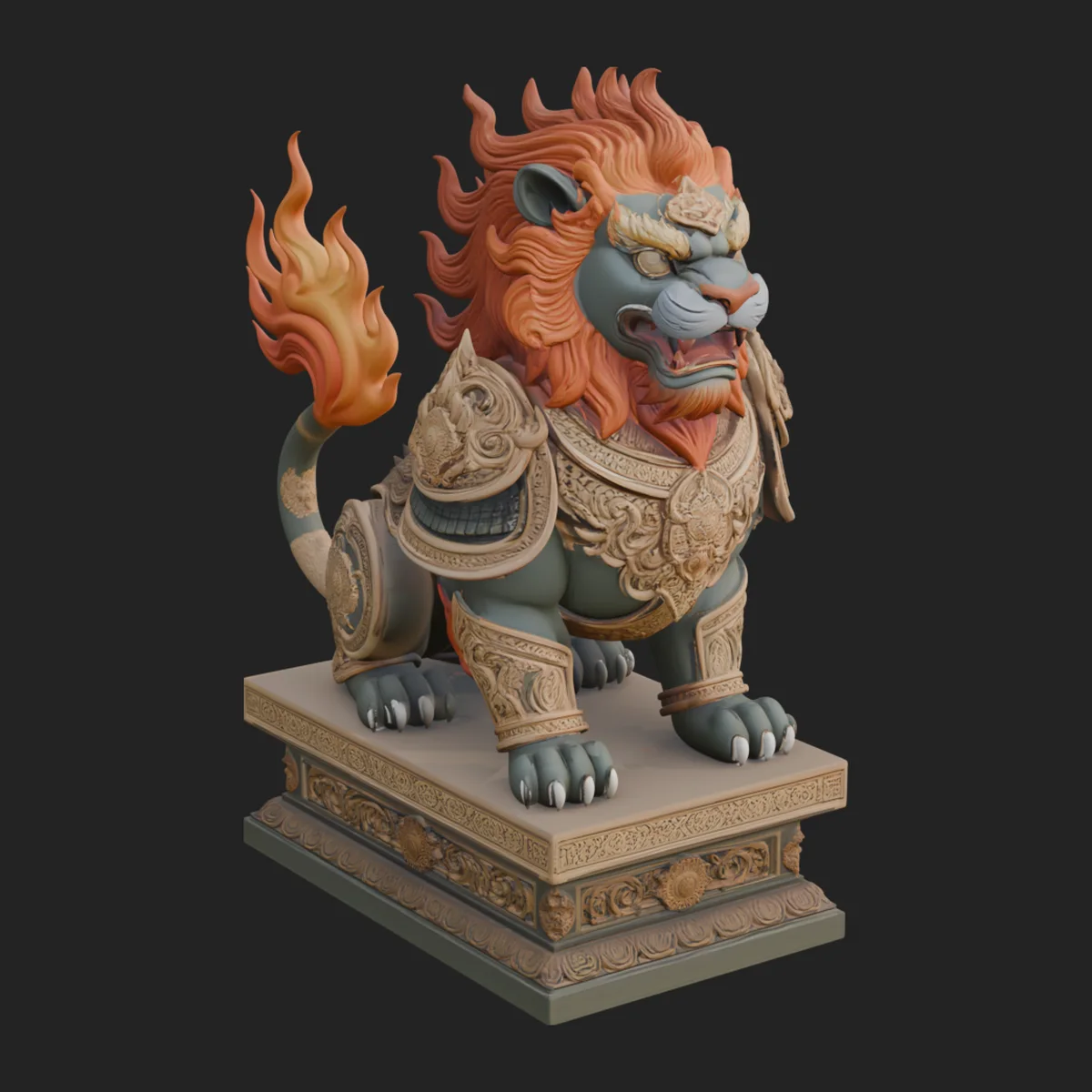 Flame Maned Guardian Lion Statue Design 5