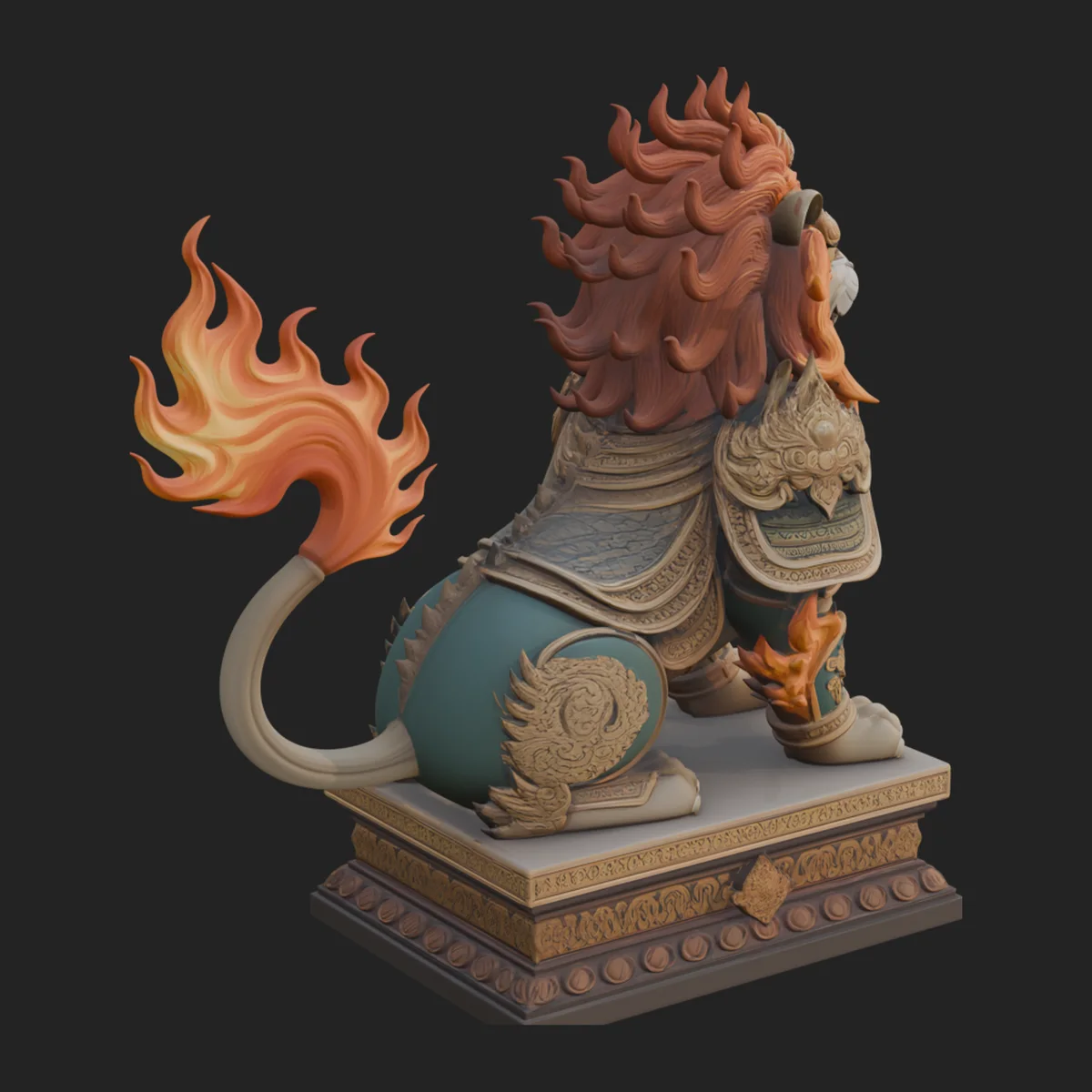 Flame Maned Guardian Lion Statue Design 6