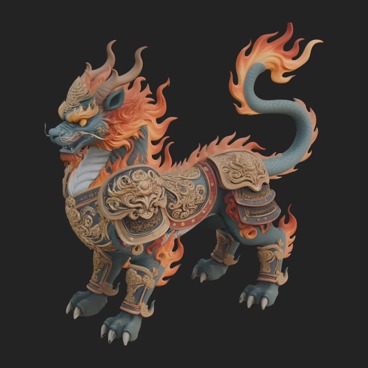 Flame Maned Guardian Lion Statue Design 7
