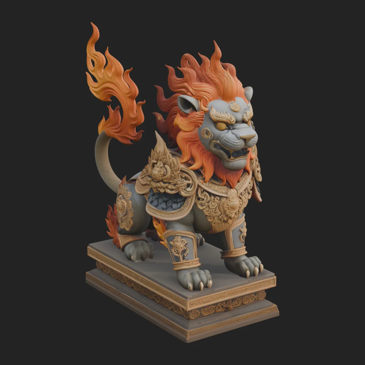 Flame Maned Guardian Lion Statue Design 8