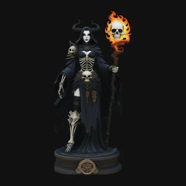 Flaming Skull Sorceress Statue Design 1