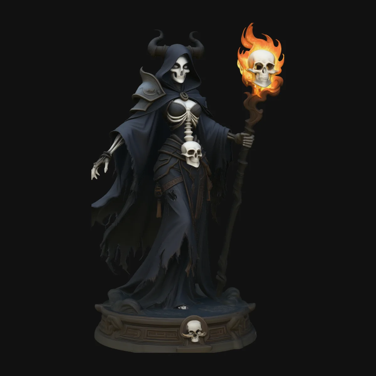 Flaming Skull Sorceress Statue Design 2