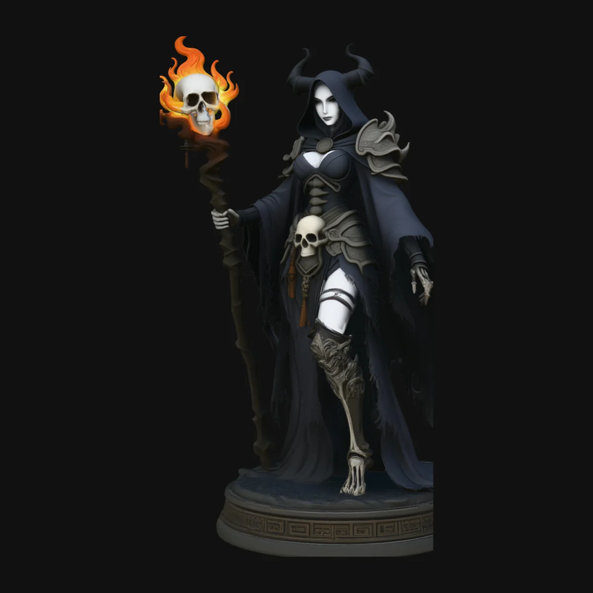 Flaming Skull Sorceress Statue Design 3