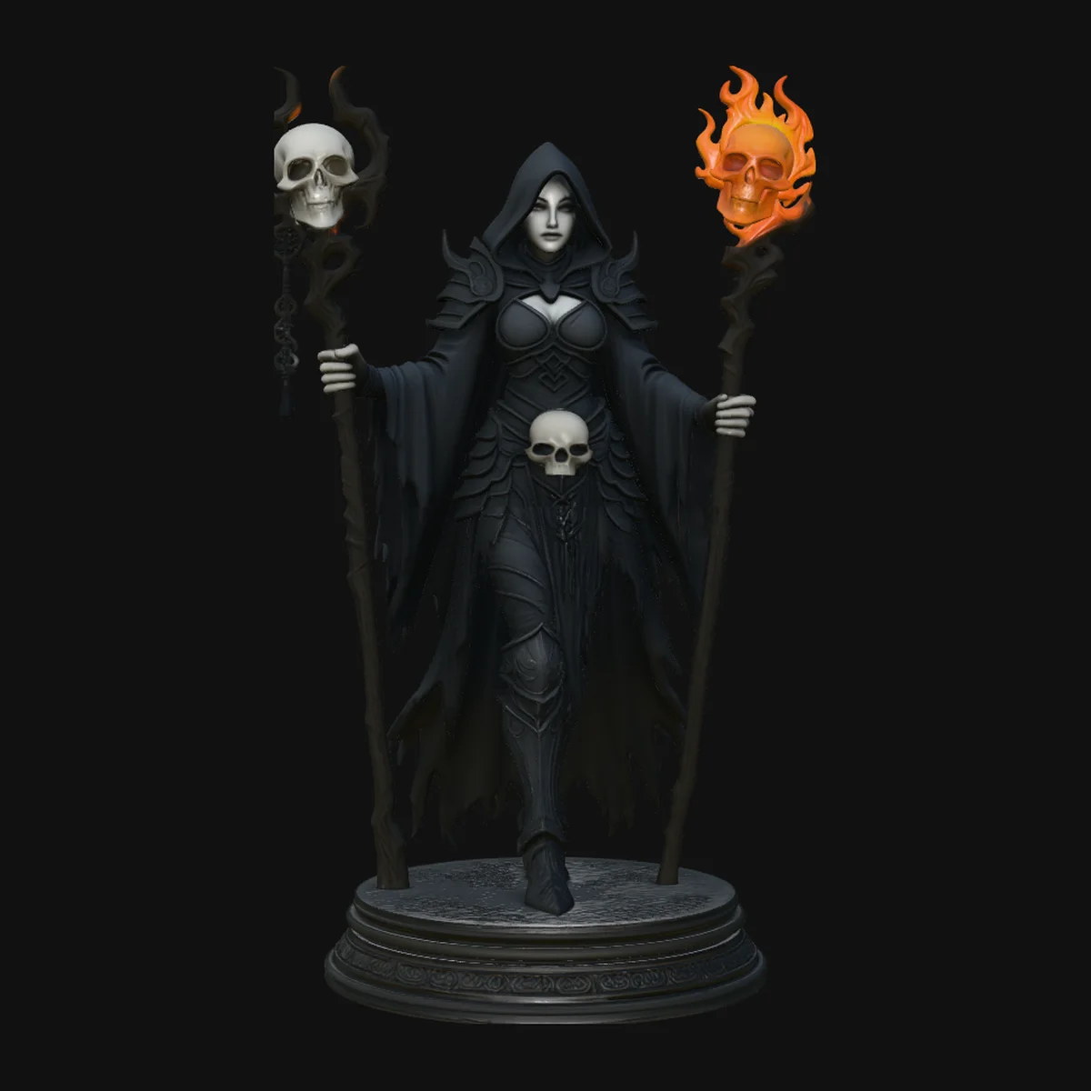 Flaming Skull Sorceress Statue Design 4