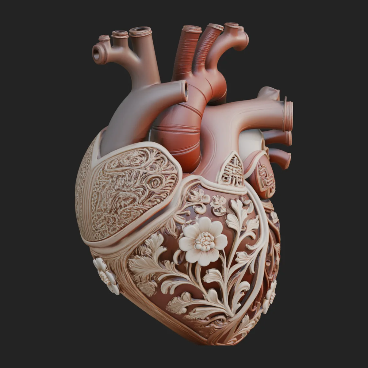 Floral Carved Anatomical Heart Model Design 1