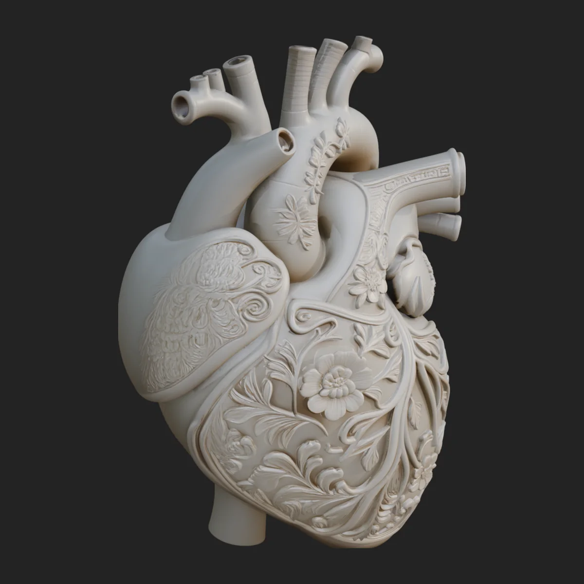 Floral Carved Anatomical Heart Model Design 2