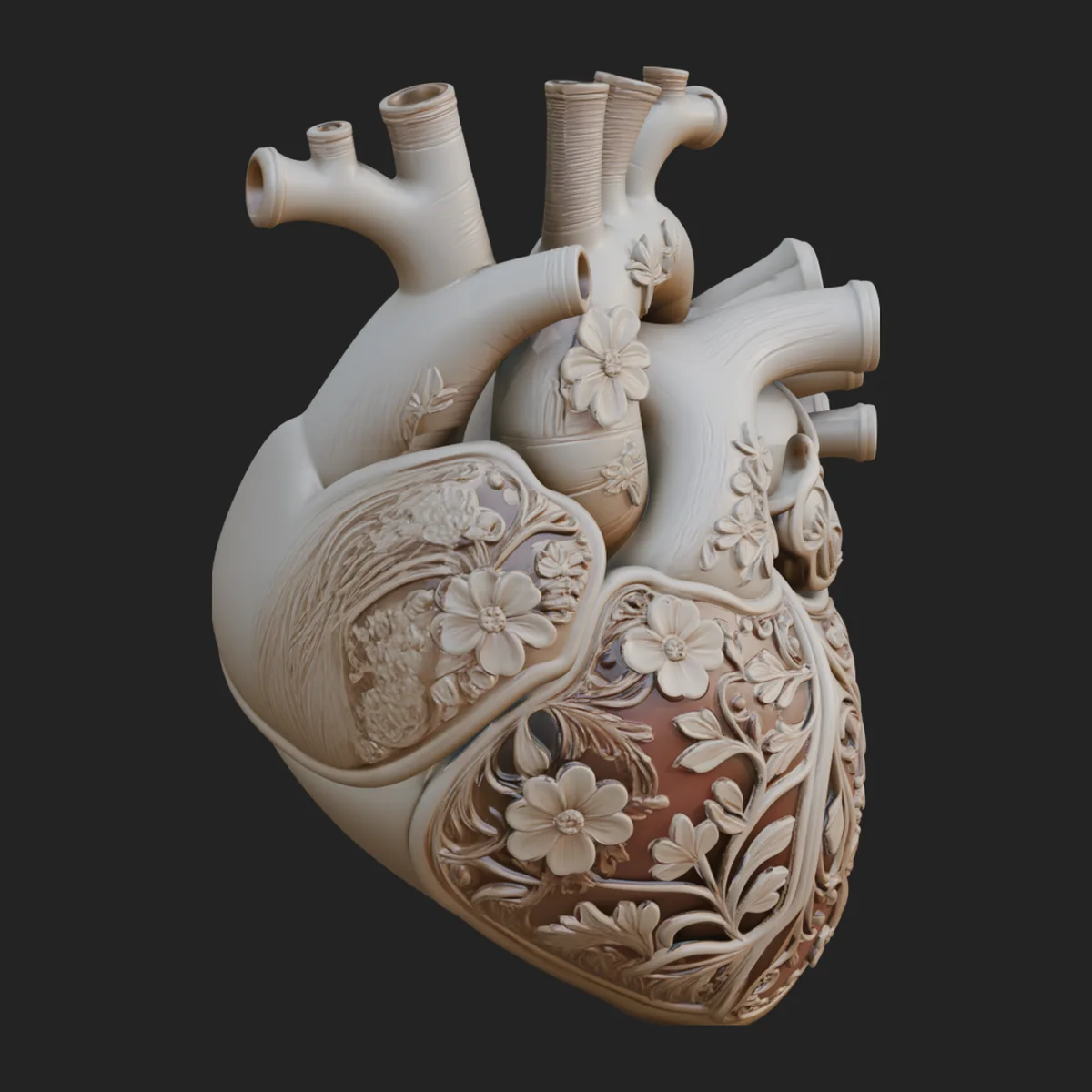 Floral Carved Anatomical Heart Model Design 3